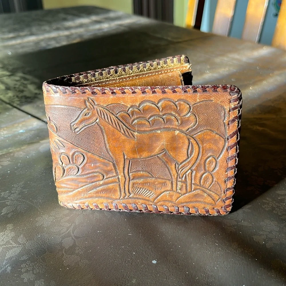 Vintage Embossed leather, bifold wallet, horse , Mexico - Picture 1 of 16